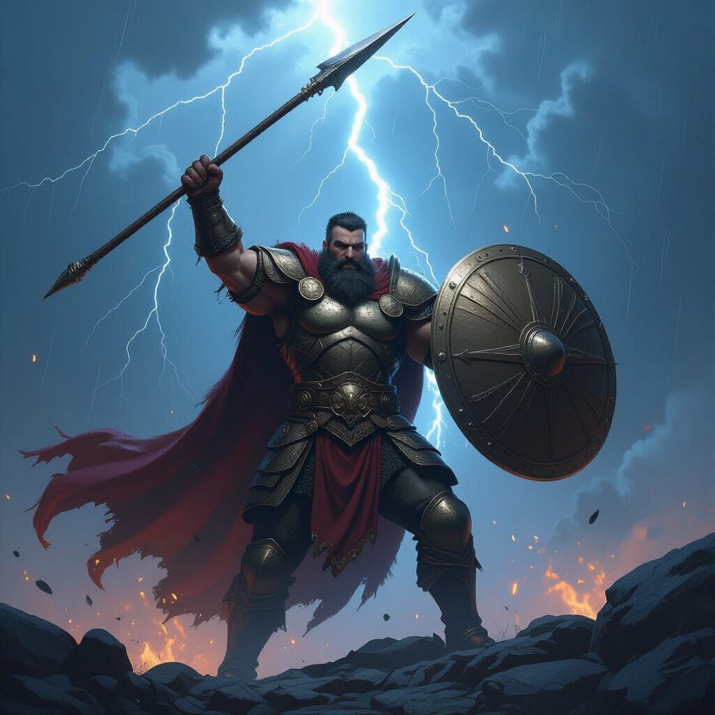 Heroic Warrior in Stormy Fantasy Art