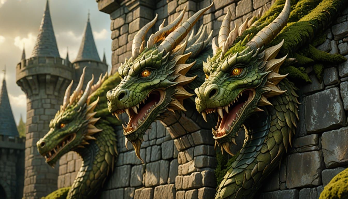 Stone Dragon Water Spout Sculpture, Fantasy Concept Art