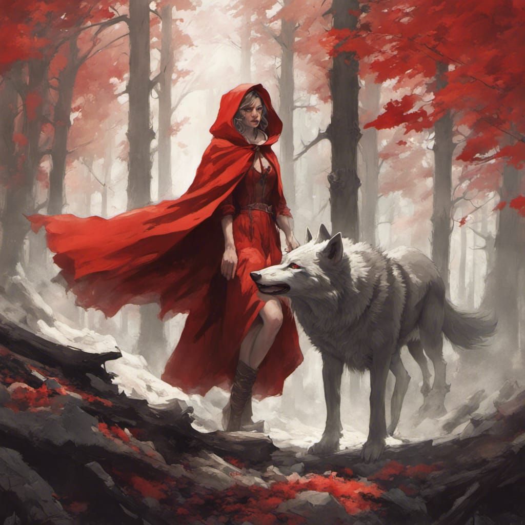 Red Riding Hood and Wolf in Romantic Style