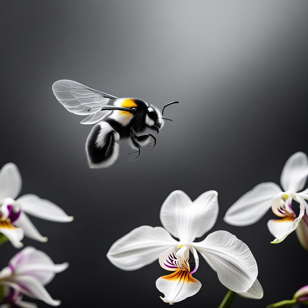Ghostly Bumble Bee Spirit Over Dying Orchid