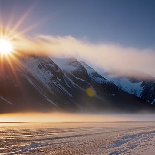 Setting Sun Through Frozen Mountain: Professional Portrait