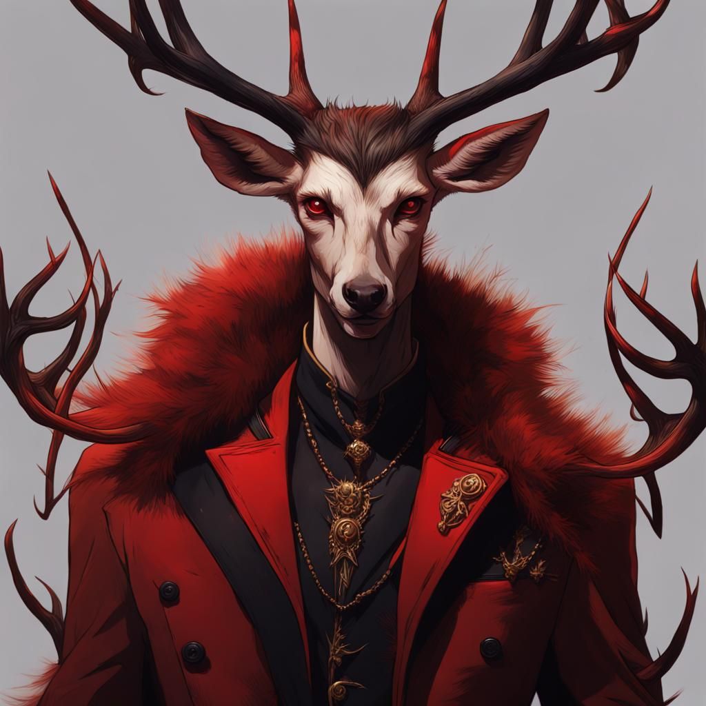 Sinister Deer-Like Character in Red Suit