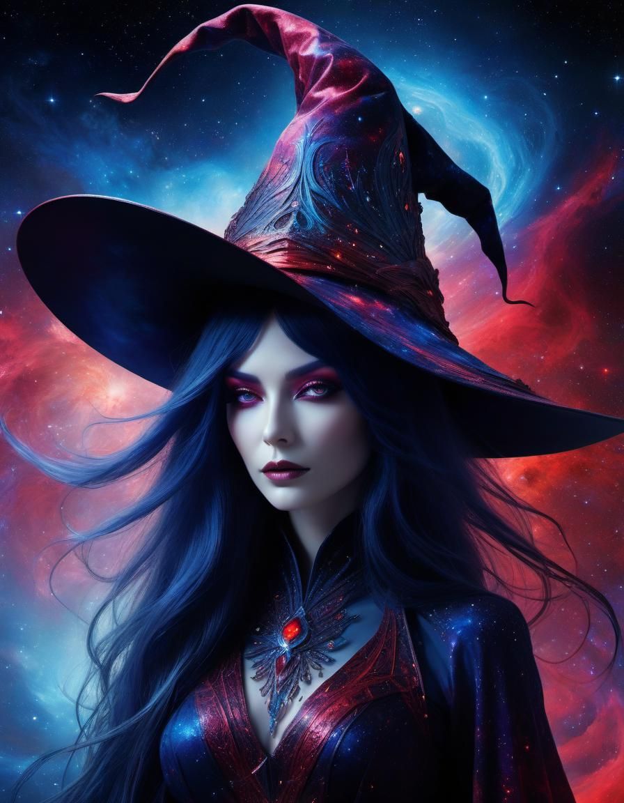 Cosmic Banshee in Gothic Silhouette with Nebula Hues