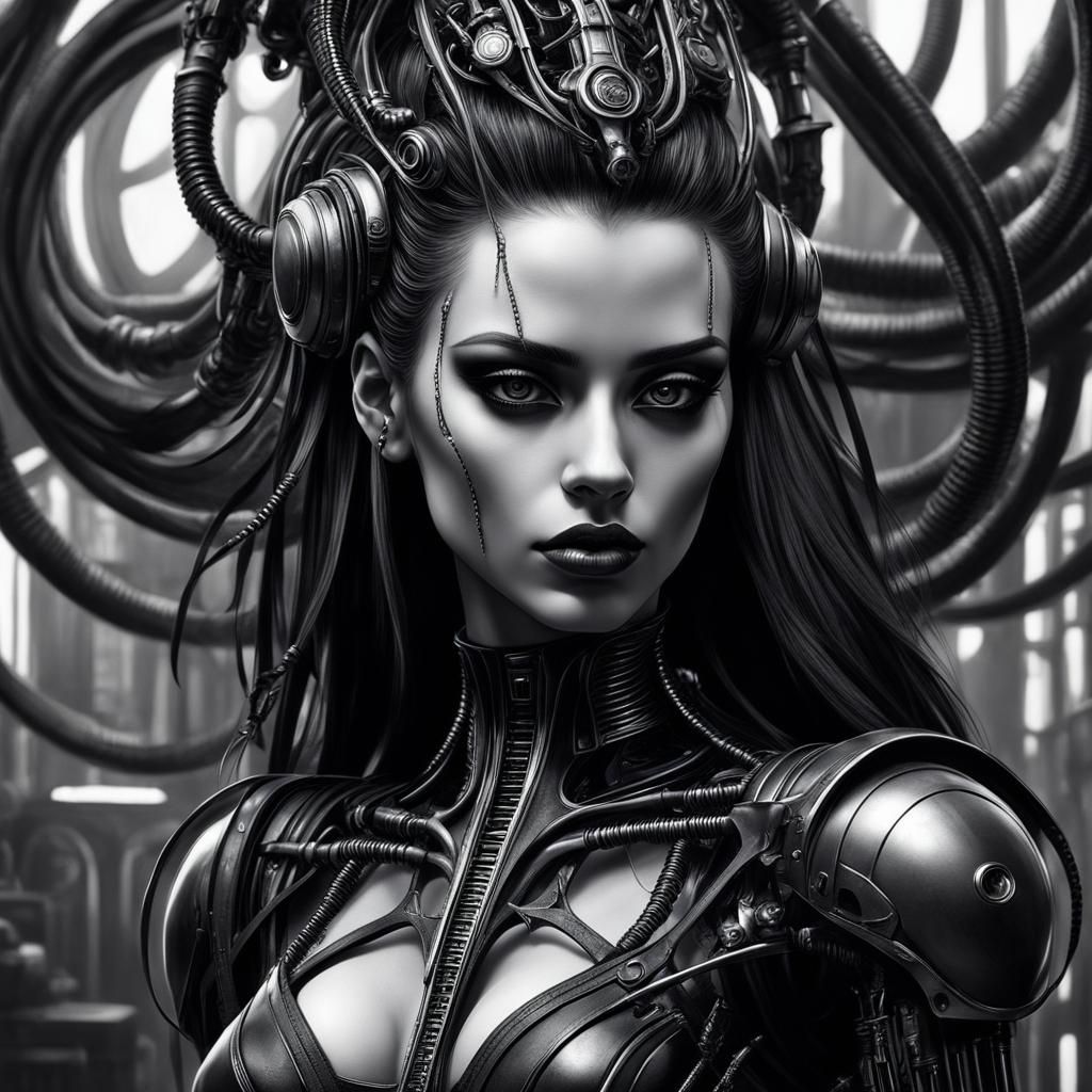 Gothic Cyberpunk Female Portrait in Hyperrealistic Style