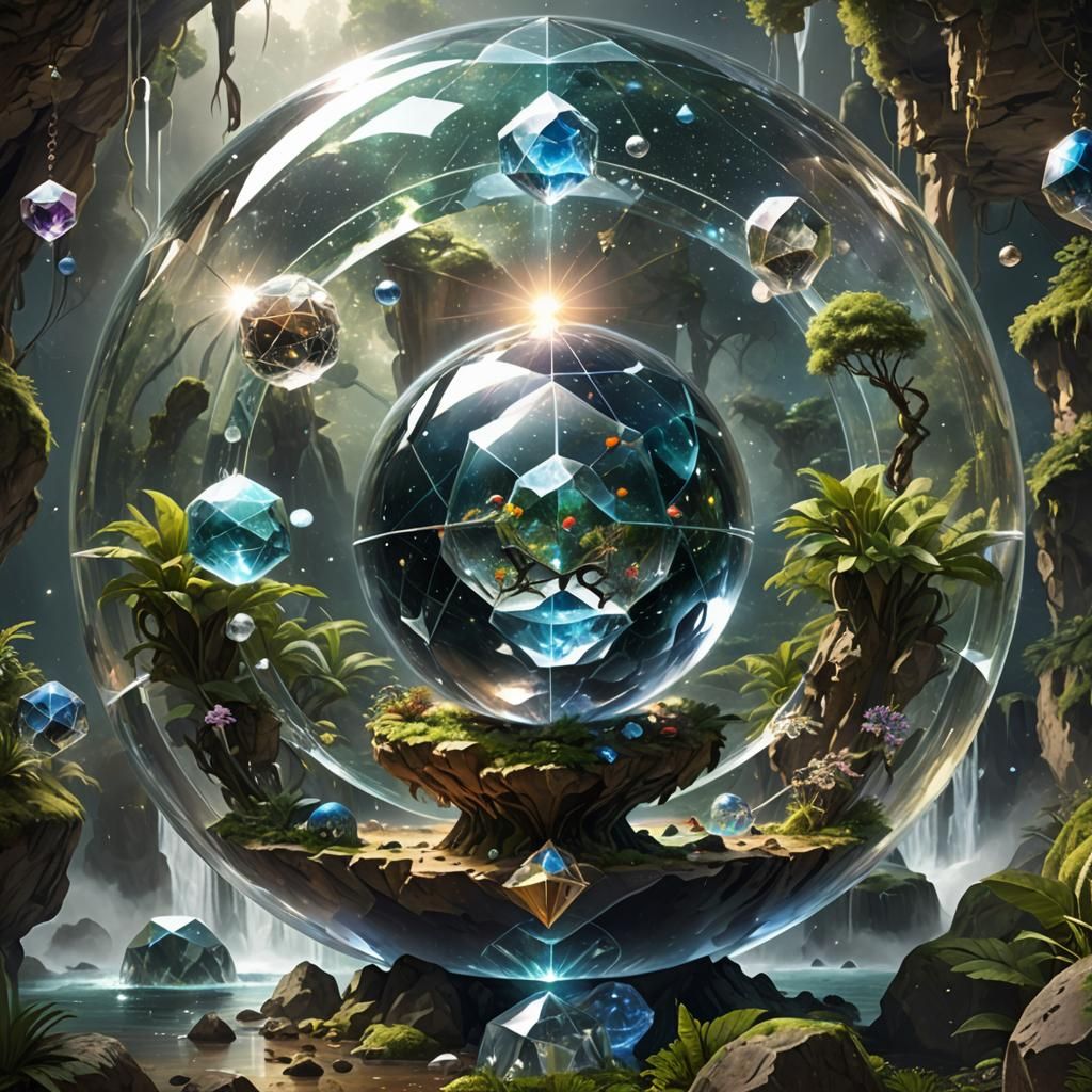 Exotic Interplanetary World Encased in Crystal Orbs
