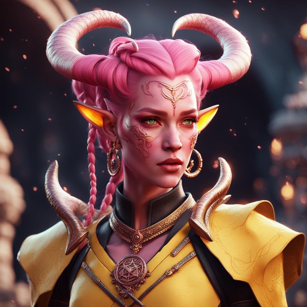 Pink Tiefling Woman with Braided Hair
