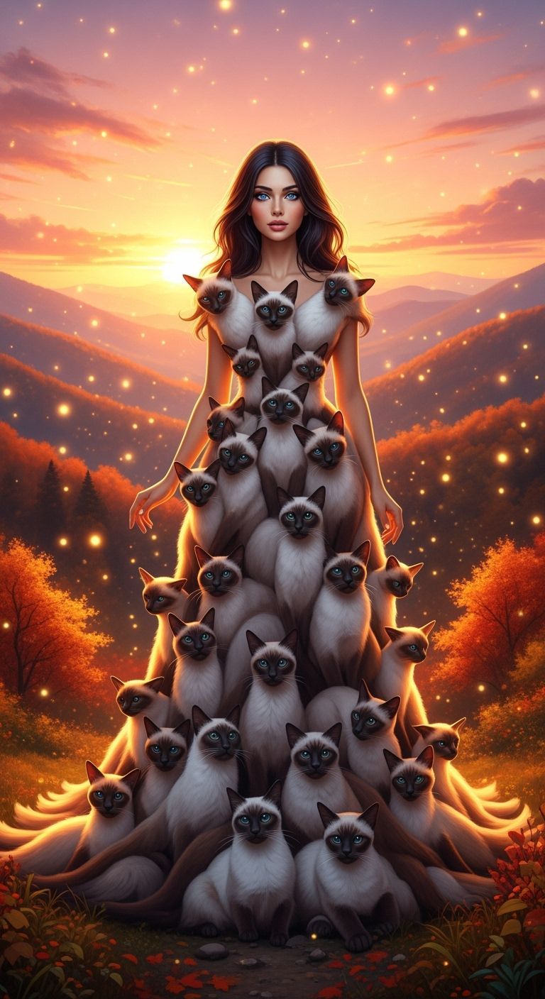 Siamese Cat Dress in Autumn Landscape