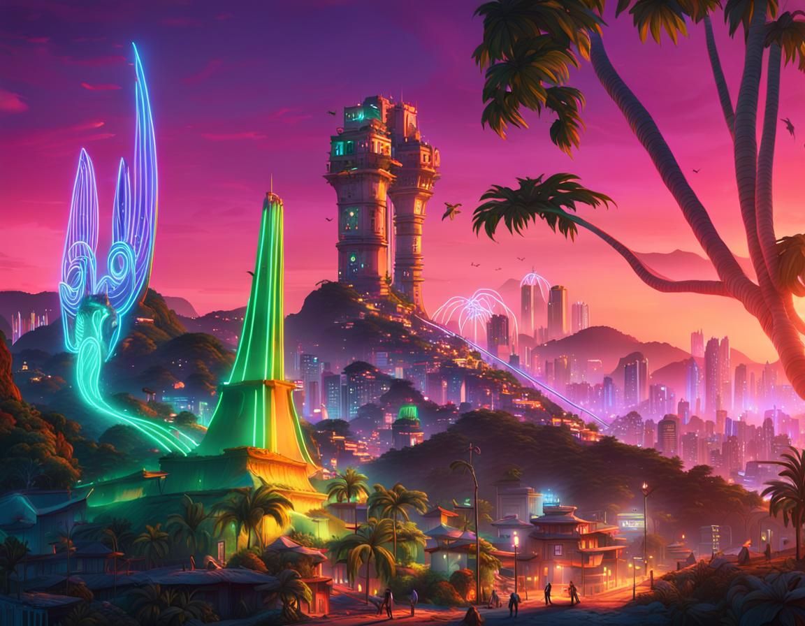 Rio de Janeiro Concept Art with Neon Lights