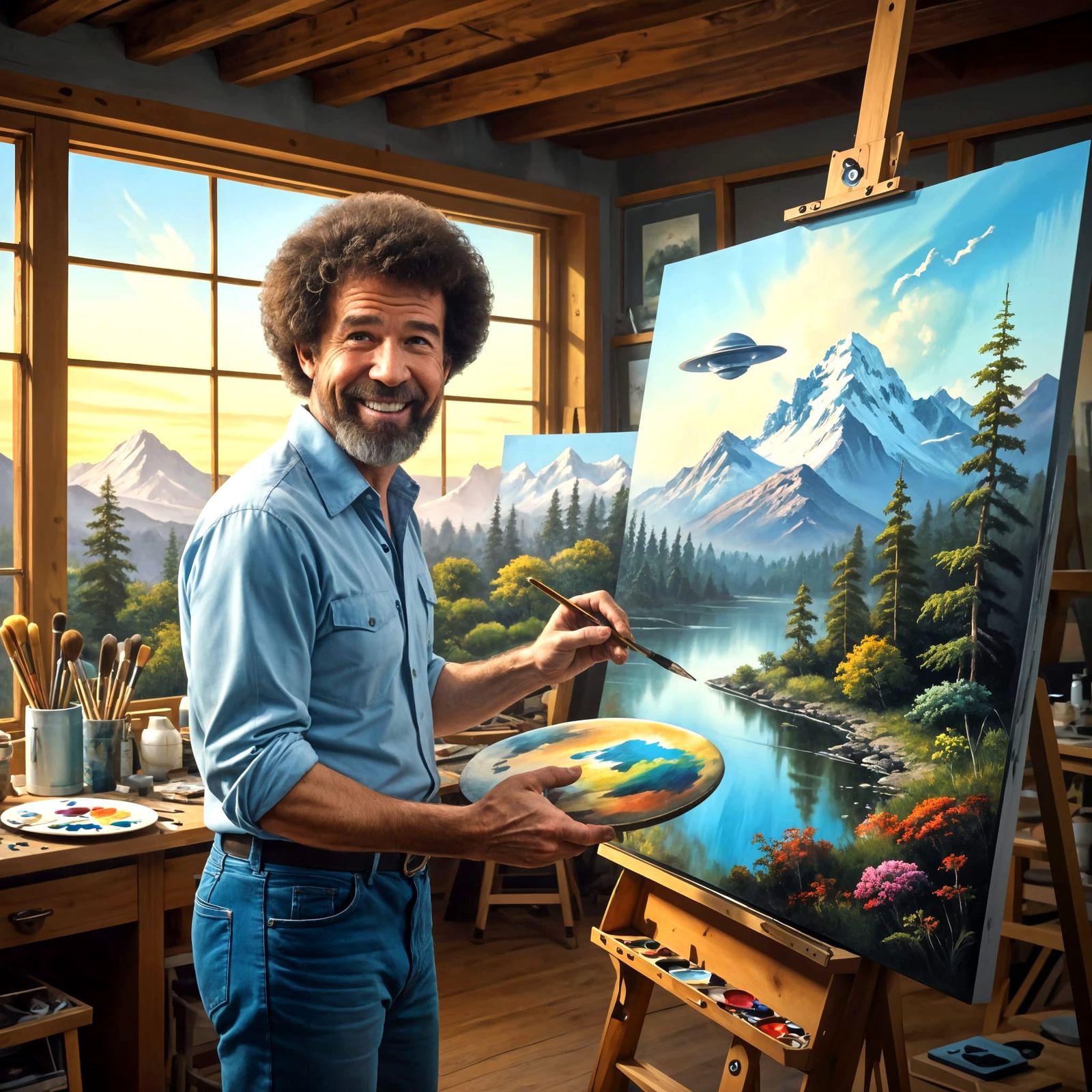 Bob Ross Painting a UFO Landscape