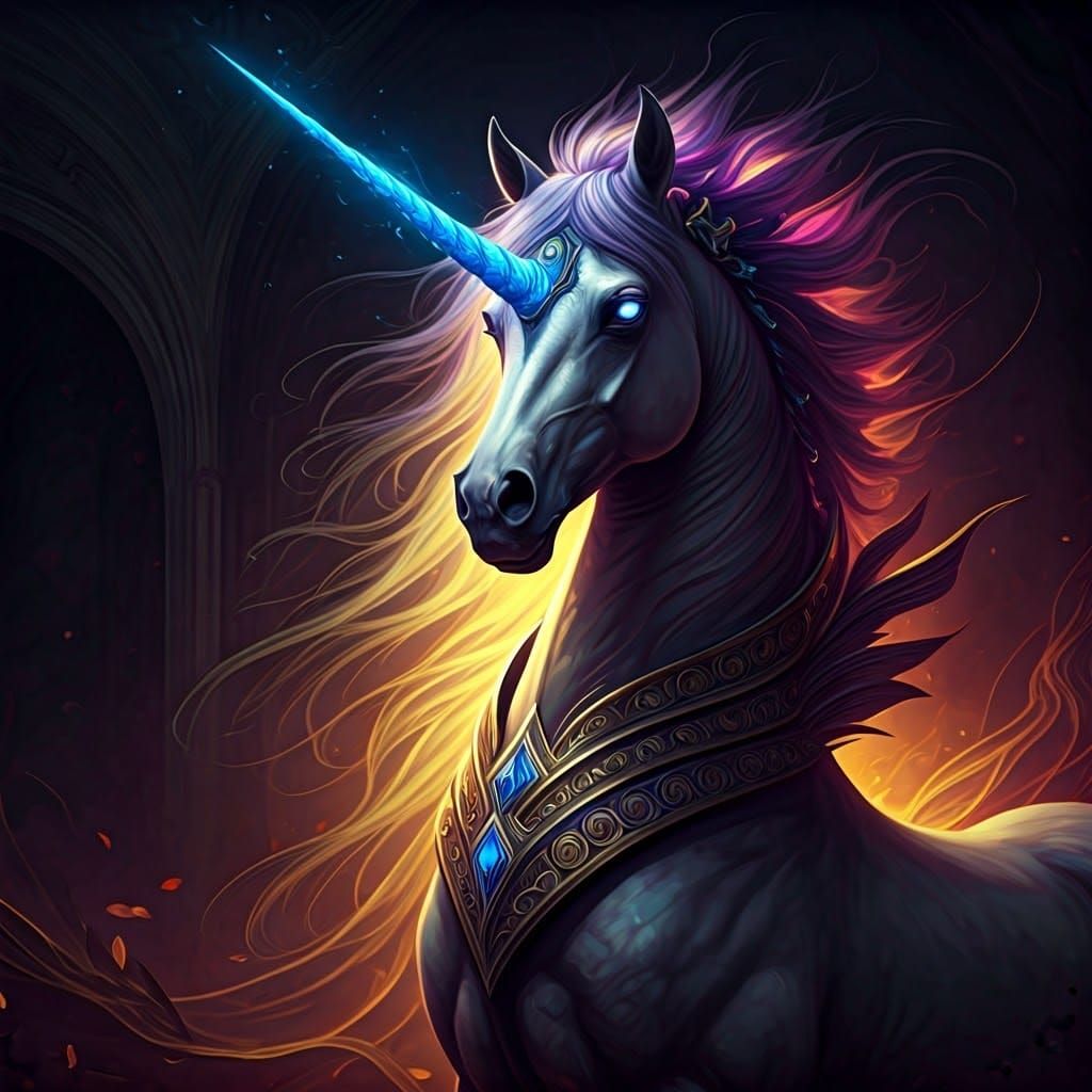 Regal Unicorn in Dark Fantasy Art Nouveau Style