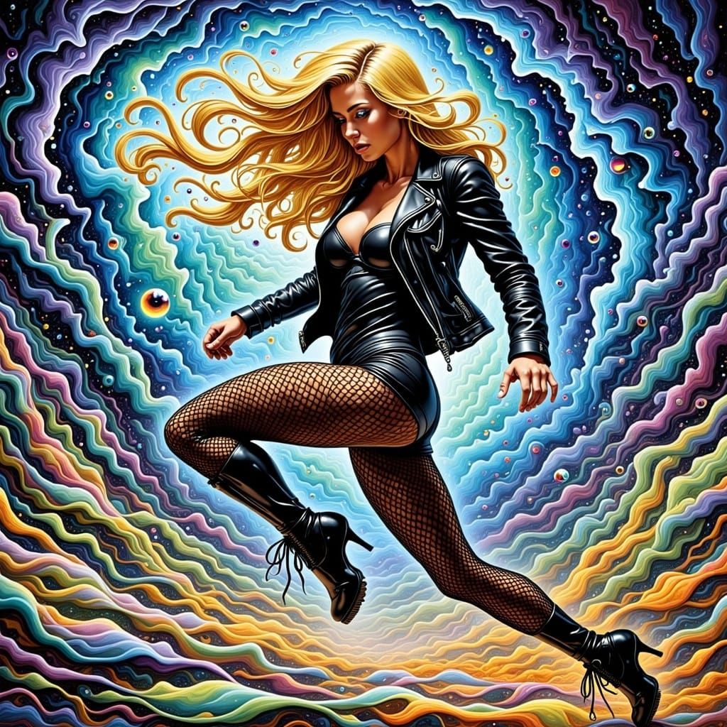 Black Canary Mid-Kick in Psychedelic Art Style