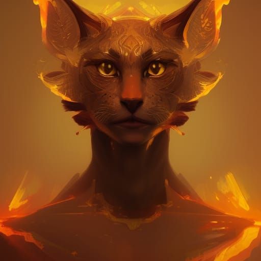 Fiery Feline God Portrait in Hyperdetailed Digital Art