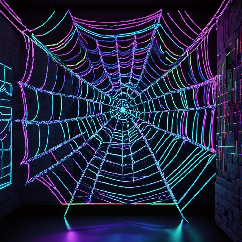 Neon Spider Web in Art Gallery, Cel-Shaded