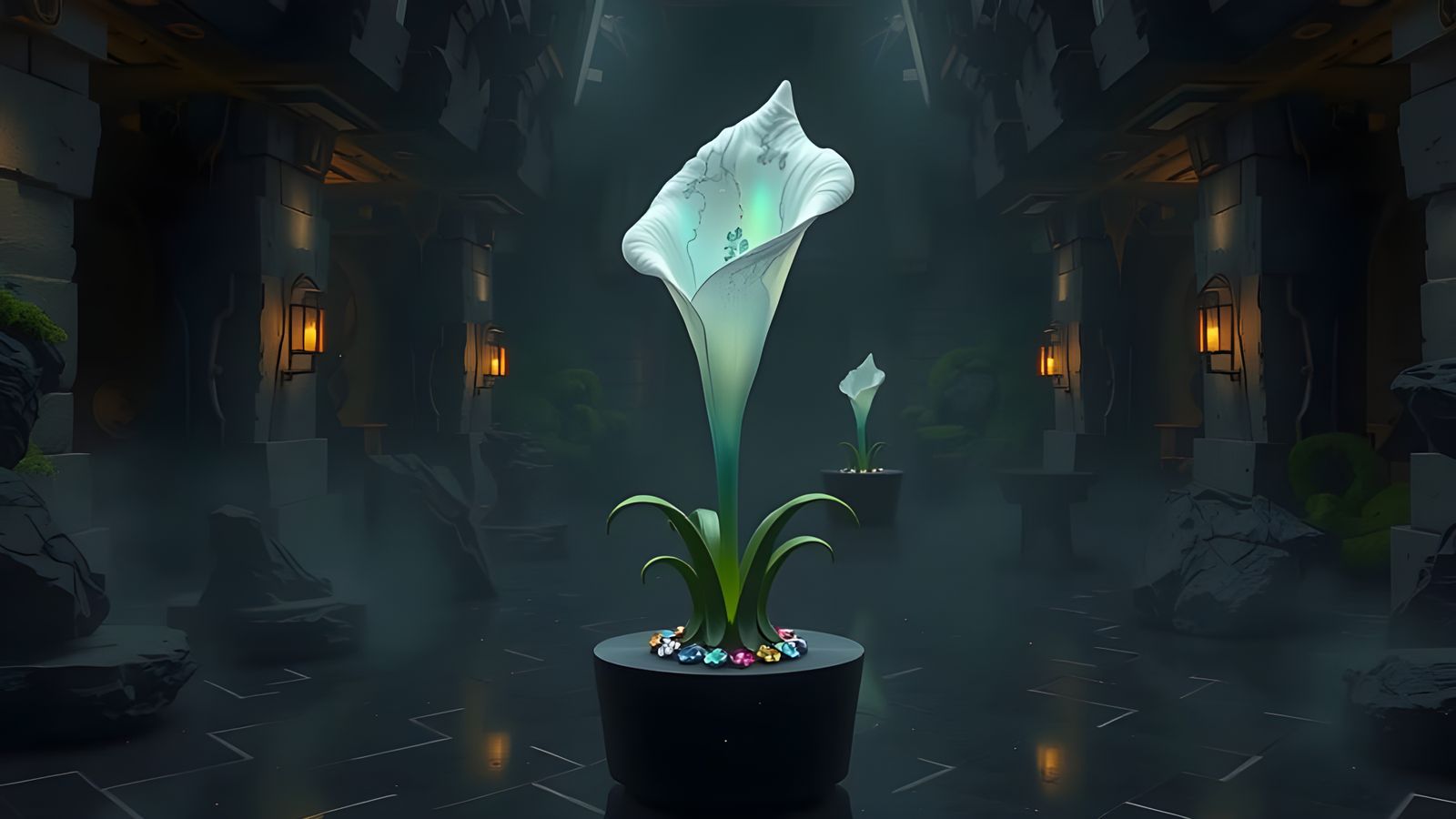 Surreal Alien Bloom Radiates Midnight Magic in a Dark, Moody...