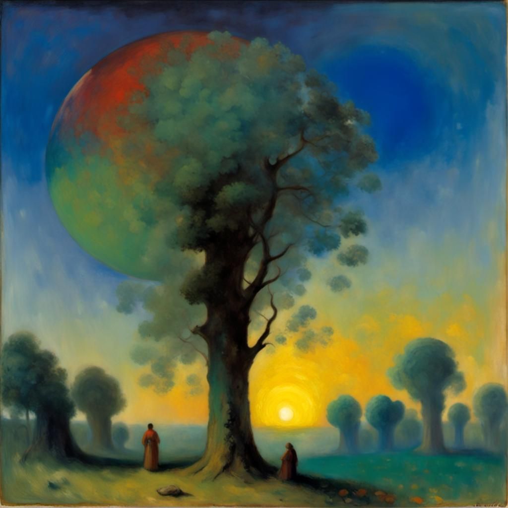 Surreal Nocturnal Trees with Colorful Leaves