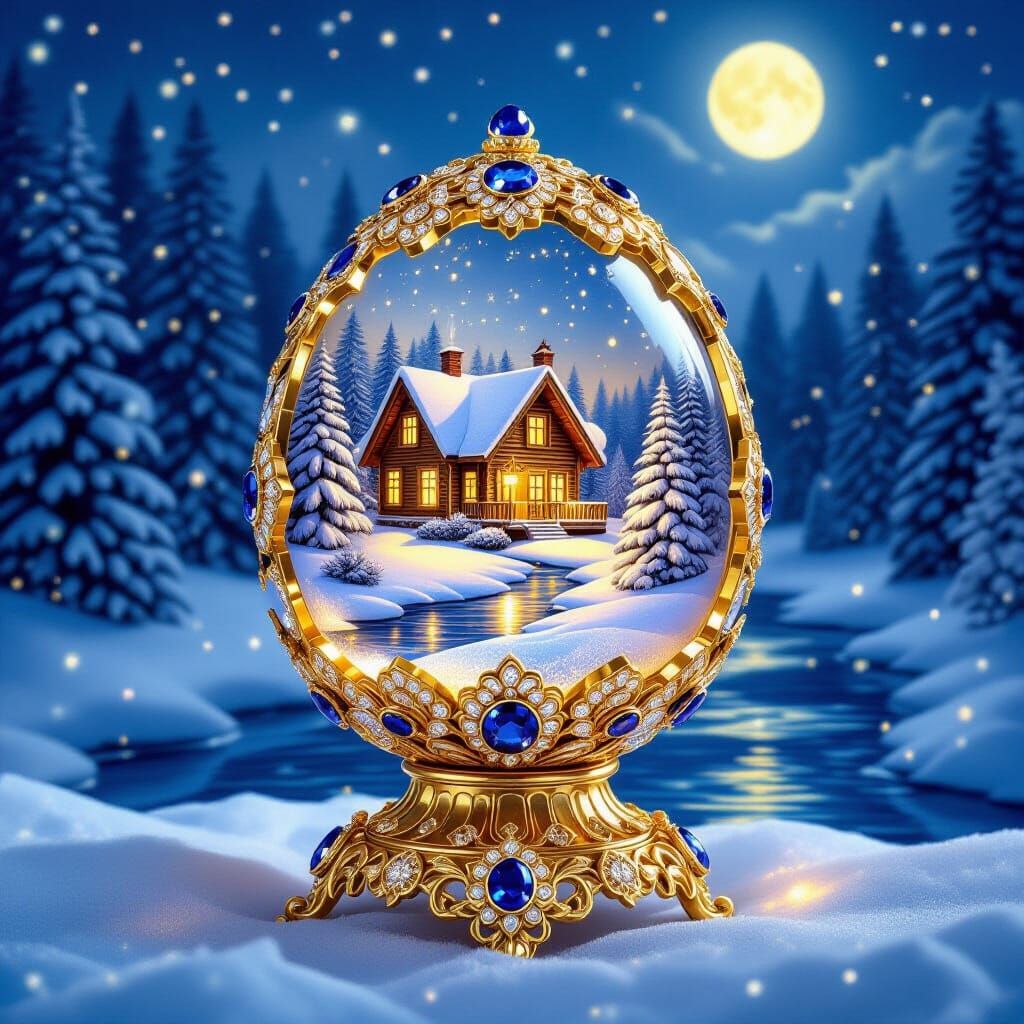 Fabergé Egg Reveals Kinkade Winter Cabin Scene