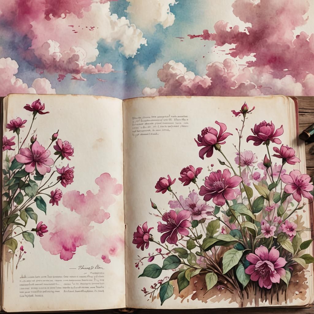 Whimsical Vintage Journal with Watercolor Flowers
