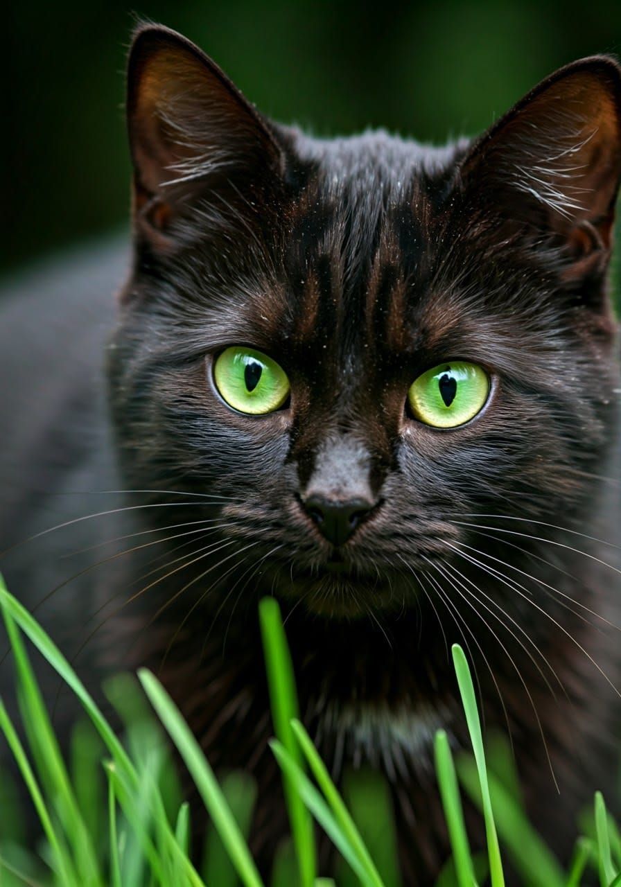 Mysterious Black Cat with Glowing Green Eyes