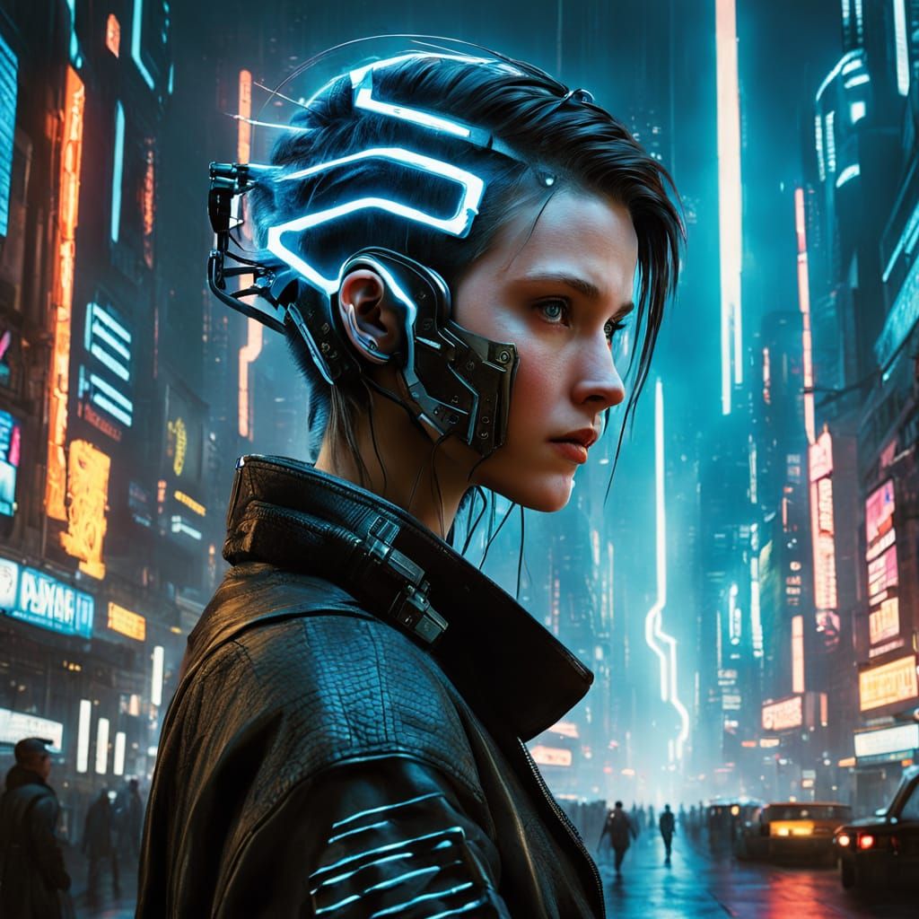 Neon Metropolis on Human Scalp in Cyberpunk 2099