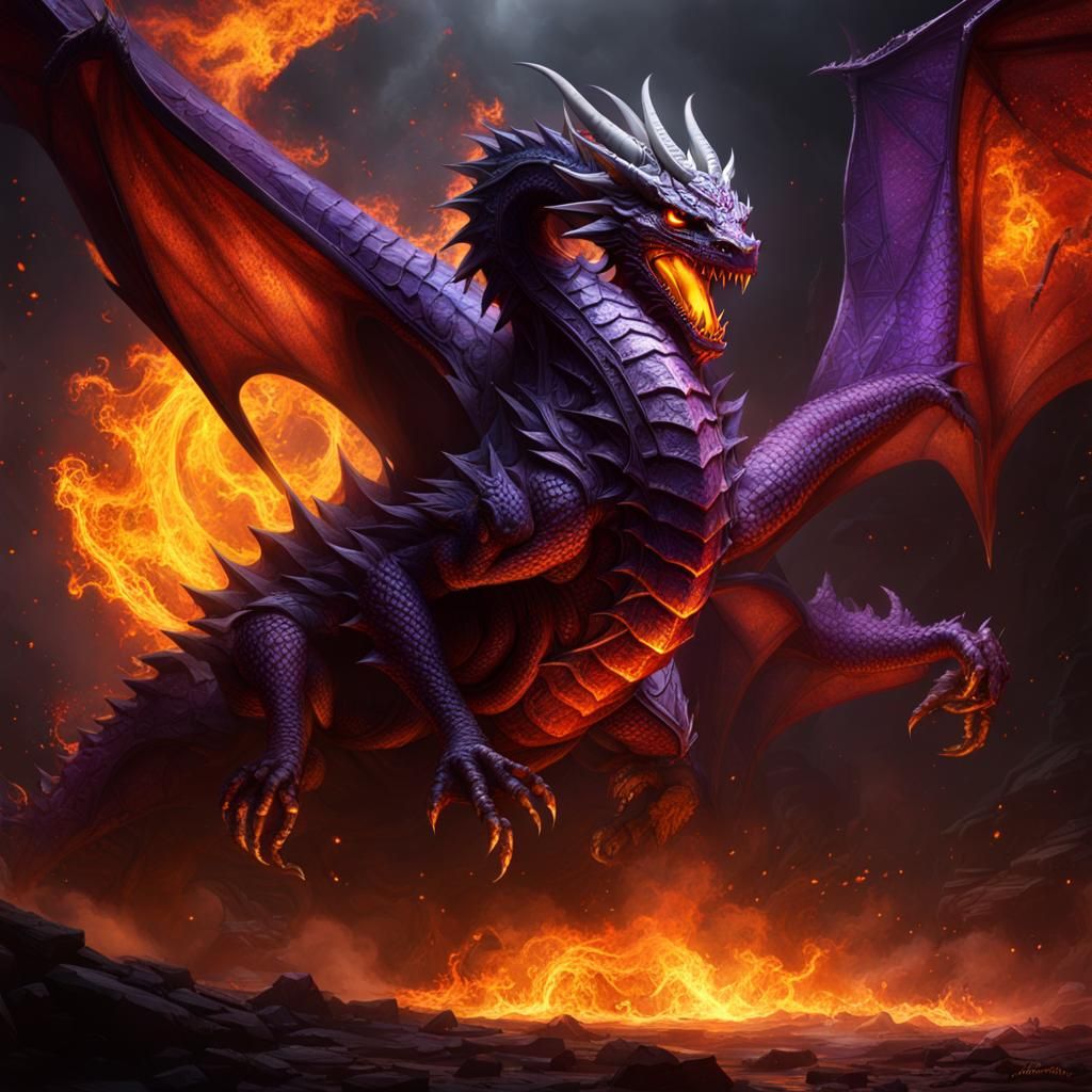 Five-Eyed Dragon Scorches Village in Dark Fantasy Art