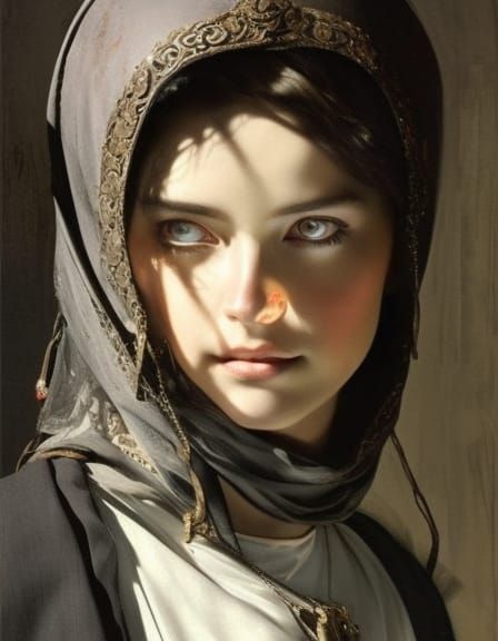 Medieval Nun Portrait in Gothic Photorealistic Style