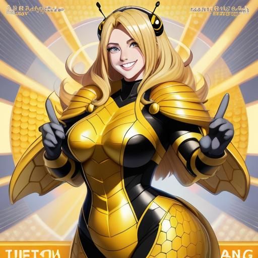 Smiling Woman in Bee Costume, Cel-Shaded Digital Art