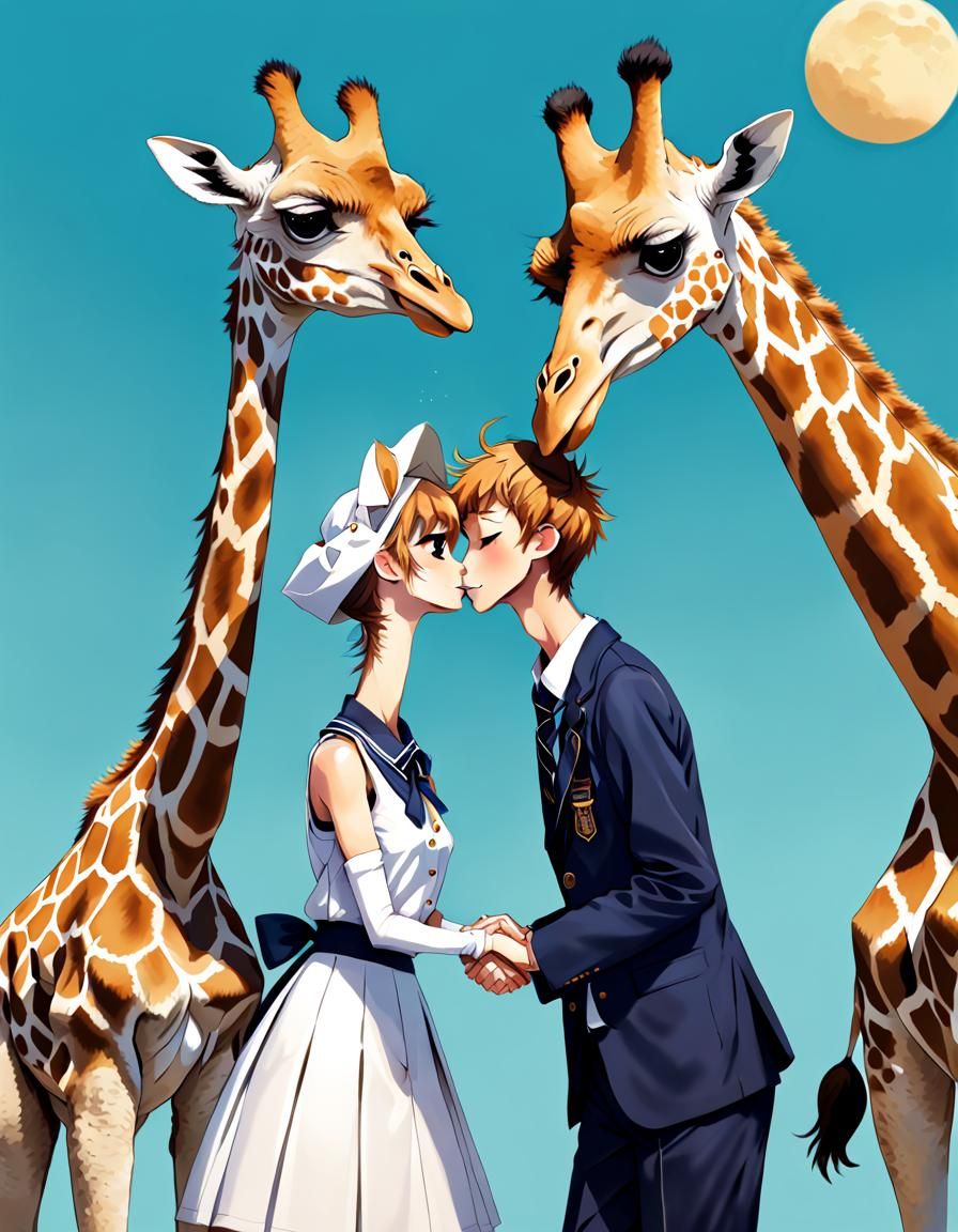 Anime Furry Art: Ostrich Girl and Giraffe Boy