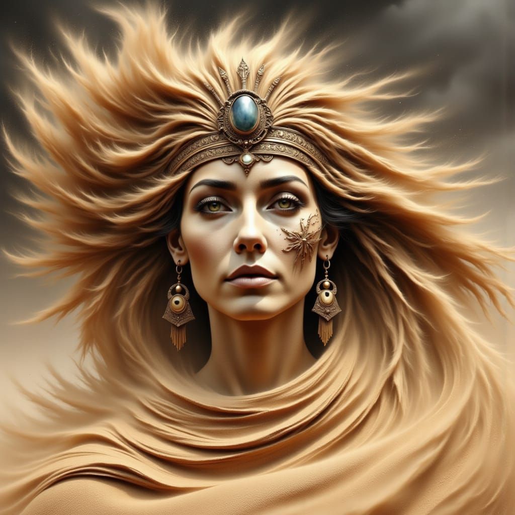 Ancient Egyptian Sand Goddess in Windswept Temple