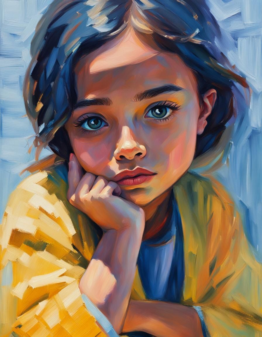 Serene Girl Portrait in Vibrant Oil Painting Style