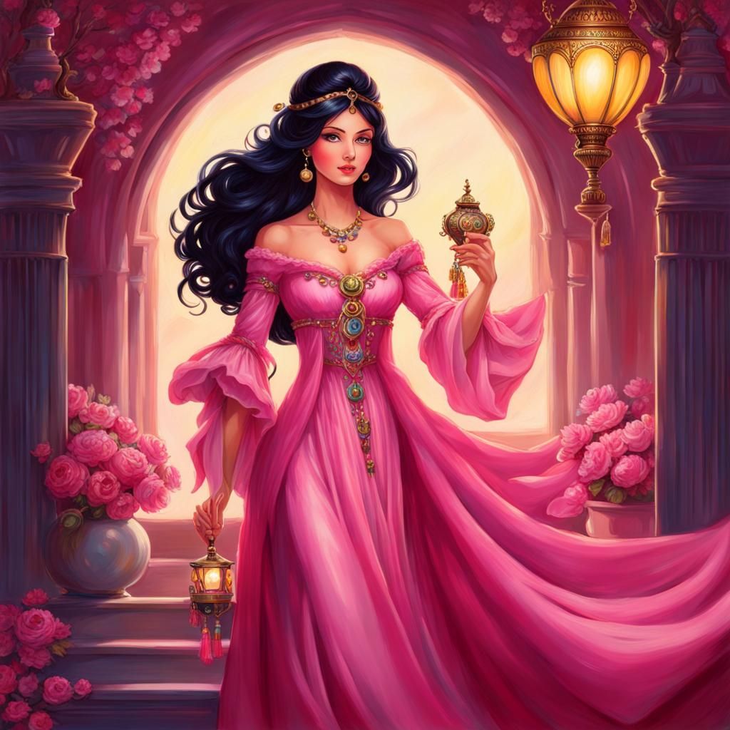 Fantasy Maiden Illuminated by Vibrant Lanterns