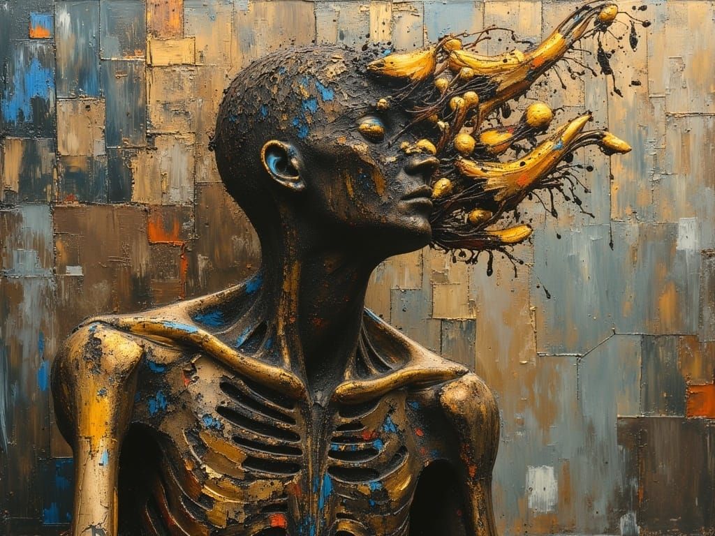 Shadow Figure with Metallic Sheen in Abstract Style