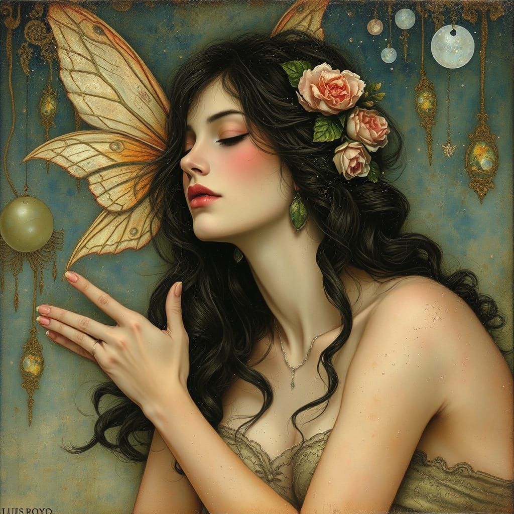 Surreal Encaustic Landscape Inspired by Klimt and Royo