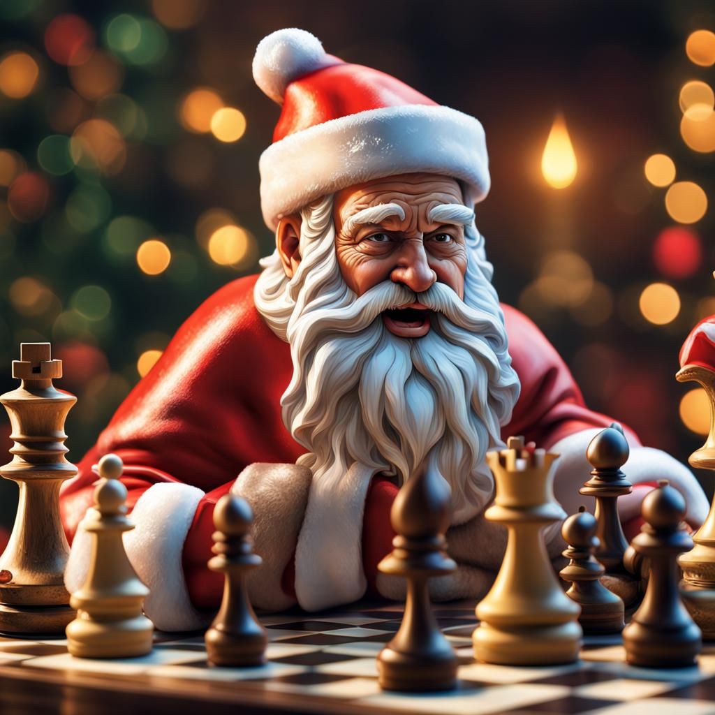 Santa Claus Plays Chess: Hyperrealistic Concept Art