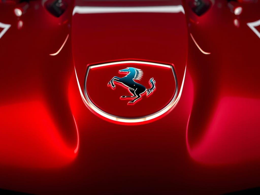 Futuristic Ferrari Bonnet in Metallic Red with Glowing Scude...