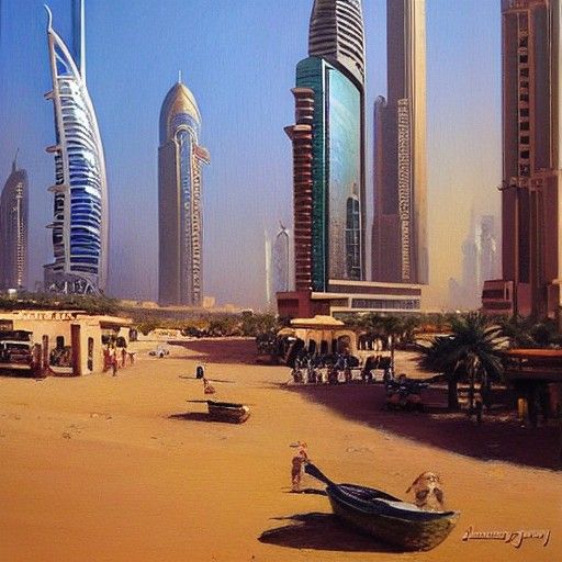 Dubai Skyline in Oil Painting Style