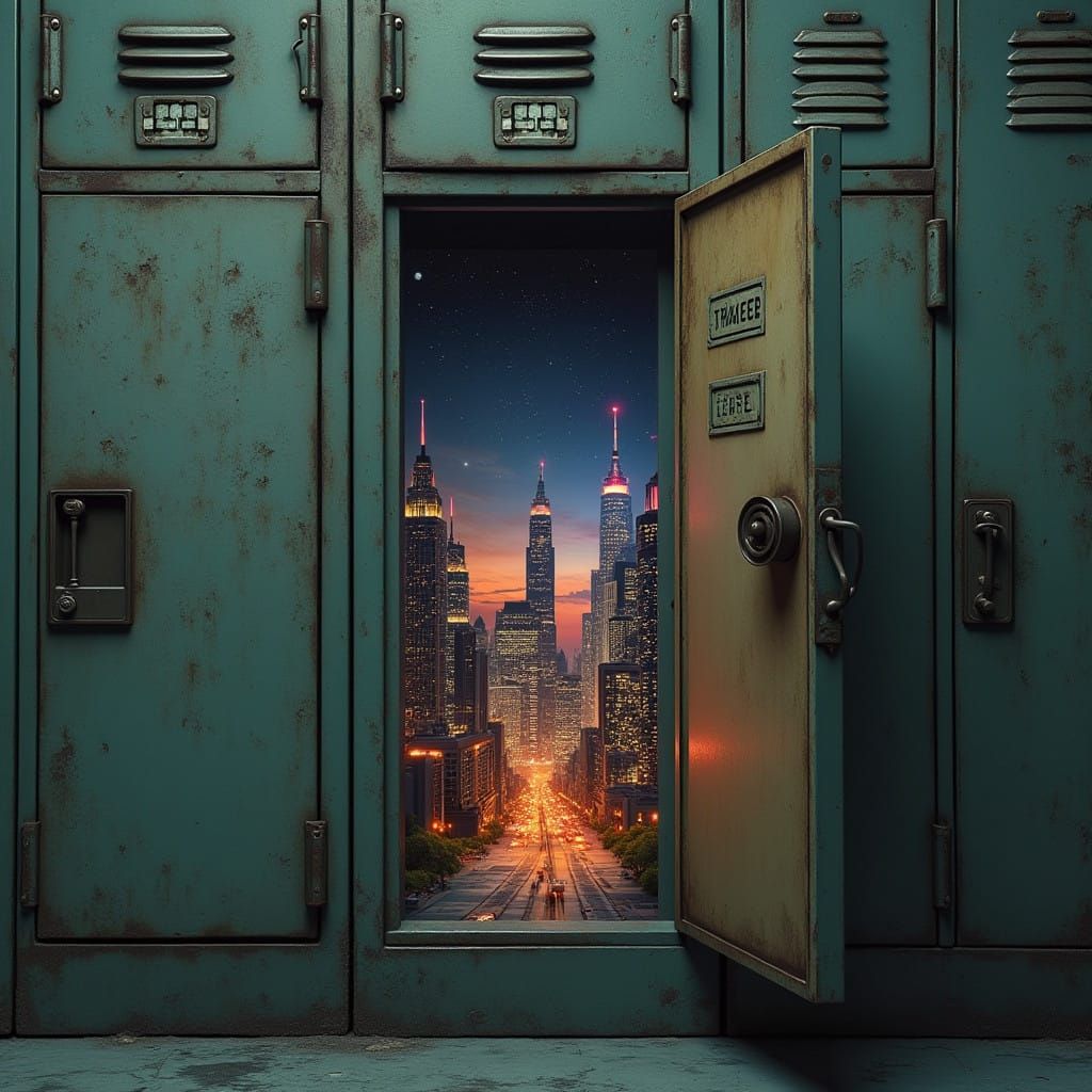 Vintage Gym Lockers Reveal Futuristic Sci-Fi Cityscape at Du...