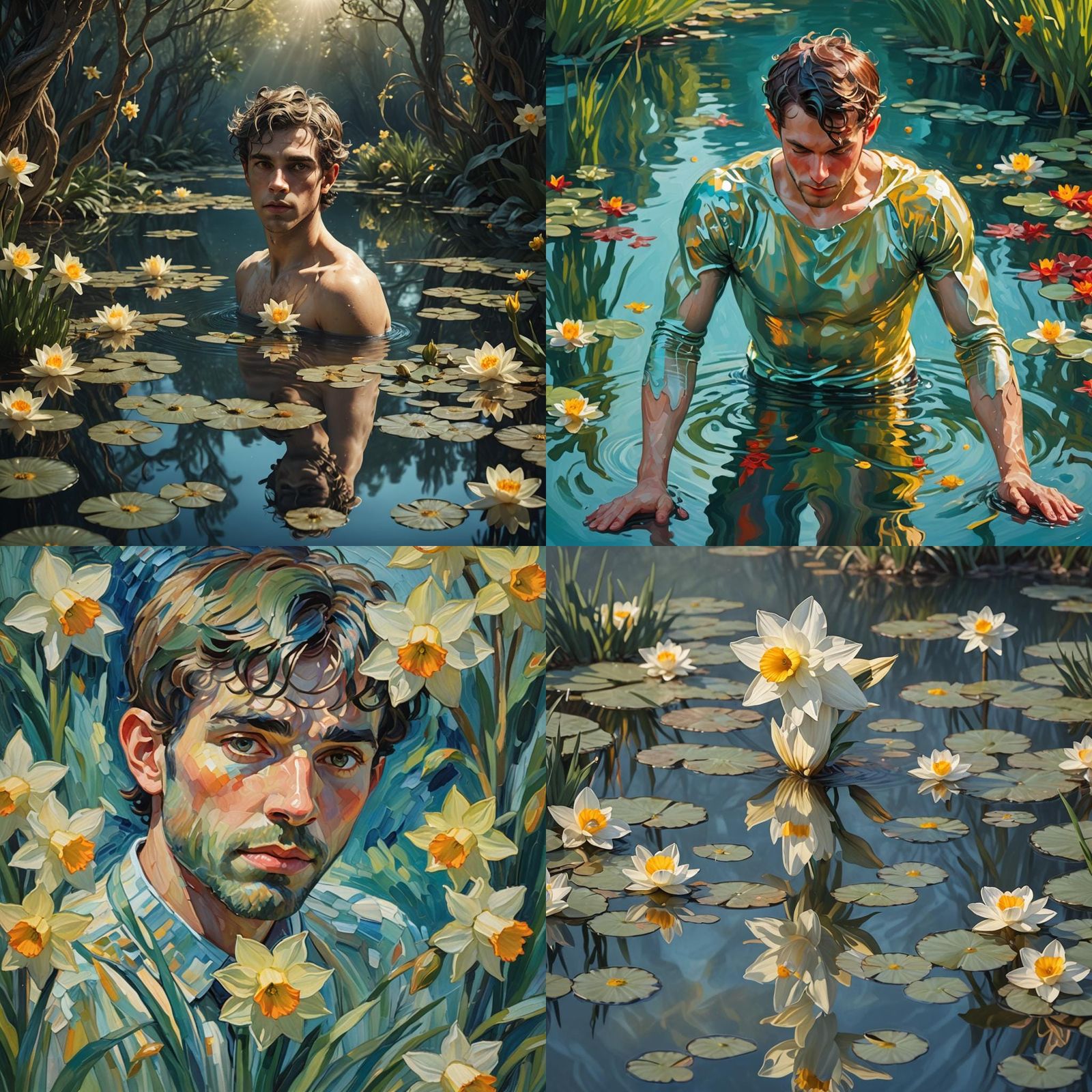 Narcissus Flower Close-up in Finger Painting Style