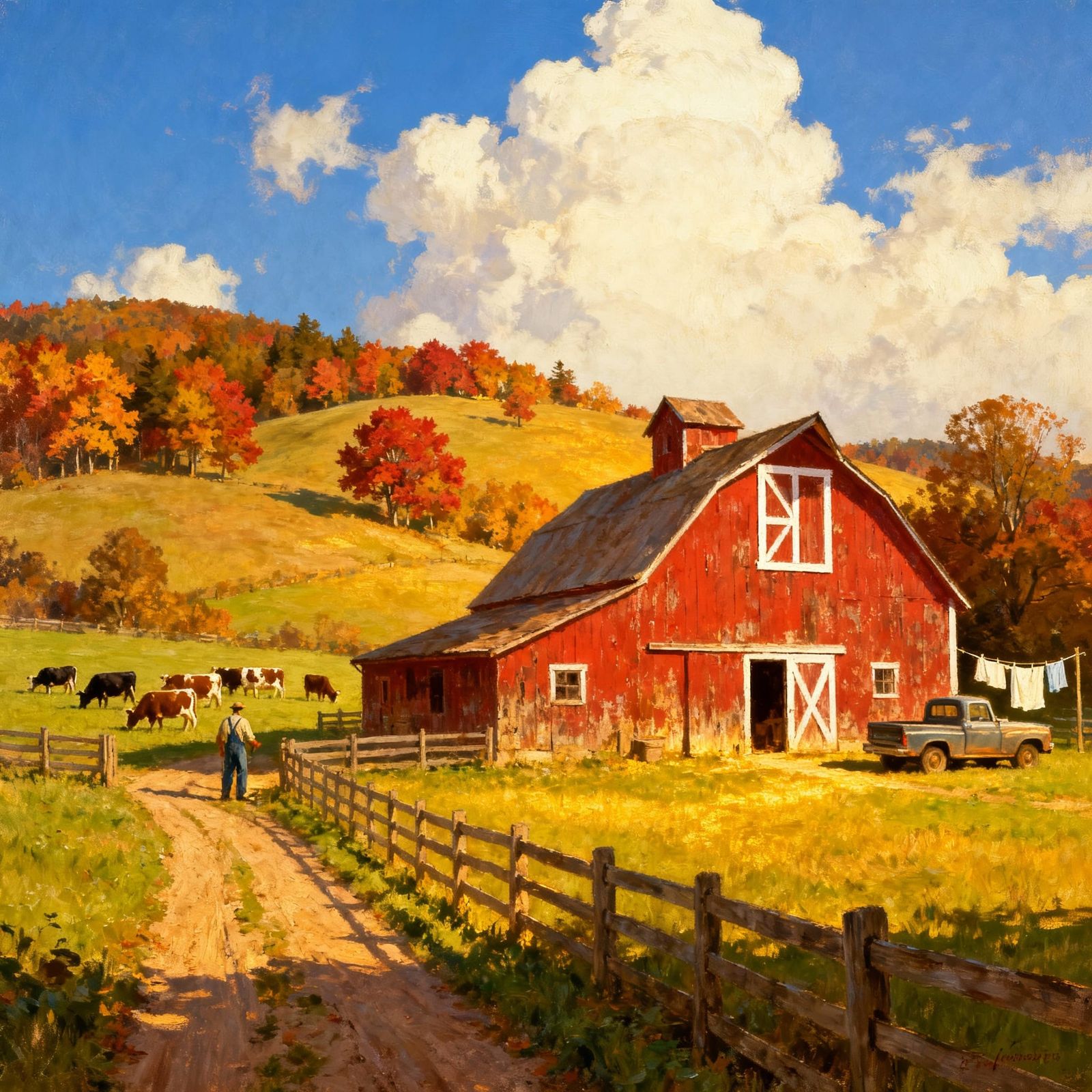Idyllic New England Farm Landscape with Golden Light