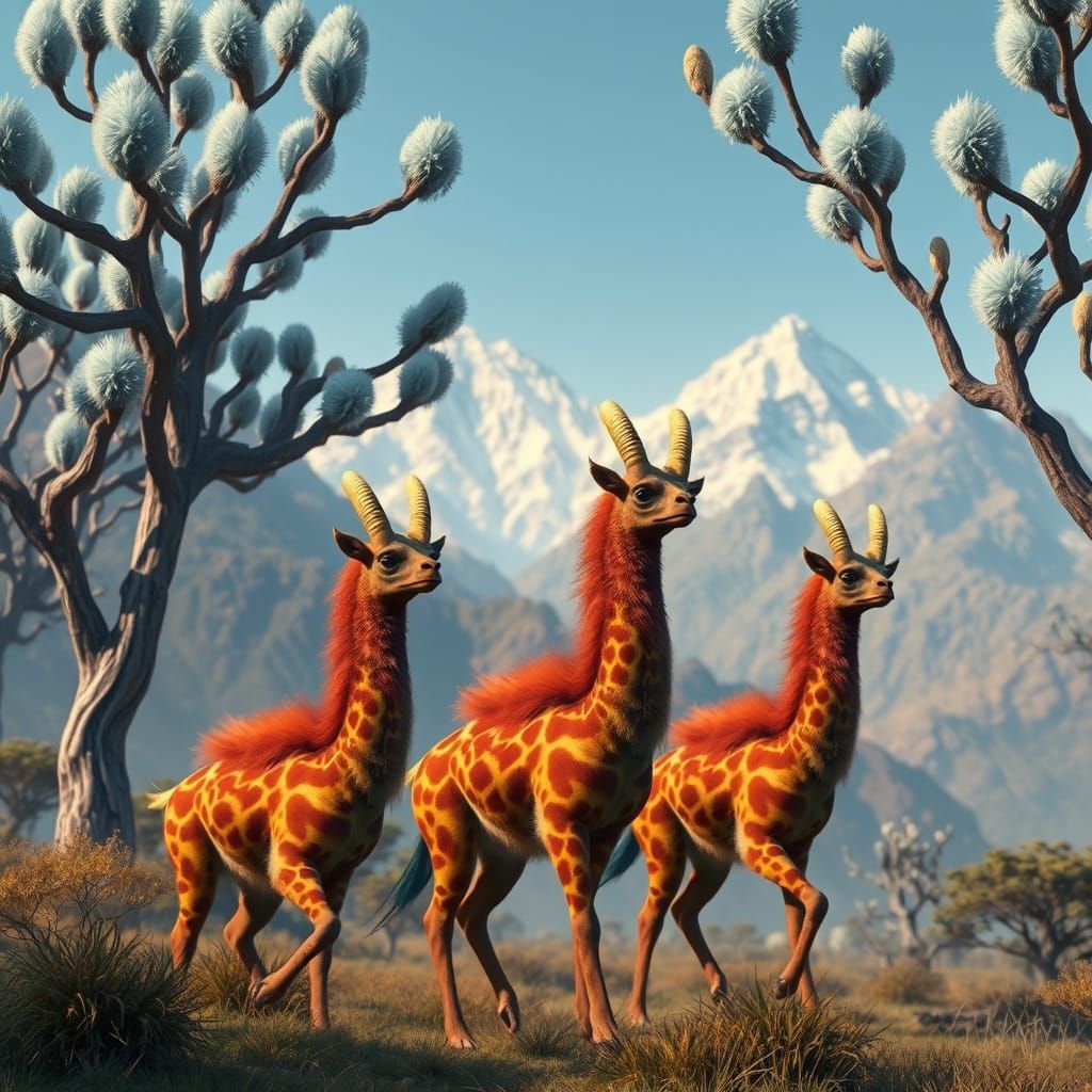 Exotic Creatures Roam Alien Forest: Digital Matte Painting