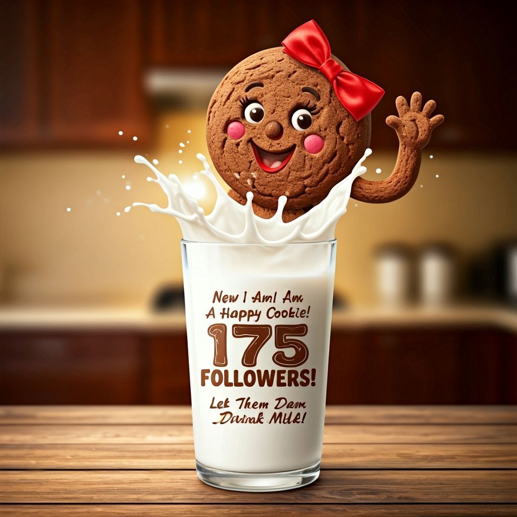 Happy Cookie Celebrates with Milk in Cozy Kitchen