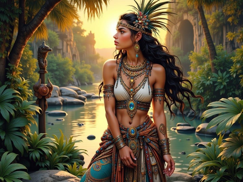 Aztec Goddess in Sunset Glory