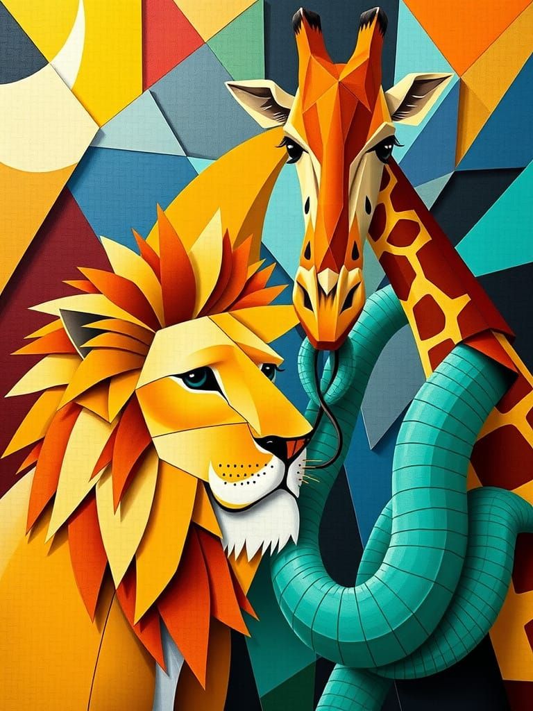 Cubist Menagerie with Geometric Animals