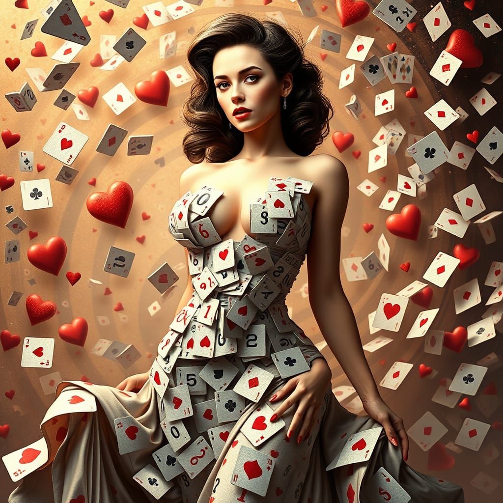 3D Playing Card Woman in Surreal Dreamscape