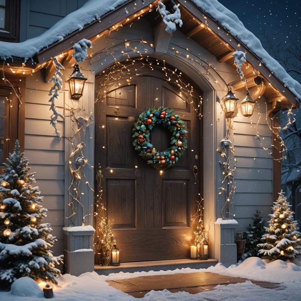 Festive Winter Home with Christmas Wreath