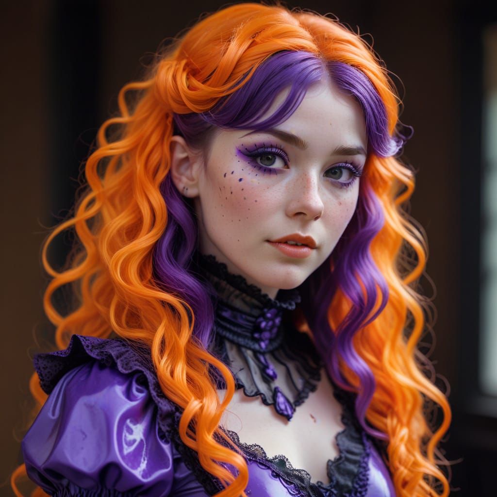 Steampunk Siren in Vibrant Orange and Purple Latex