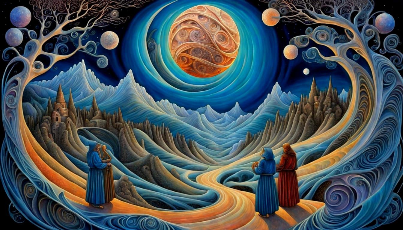 Wizards in a Cosmic Basketball Spectacle, Surreal Moonscape