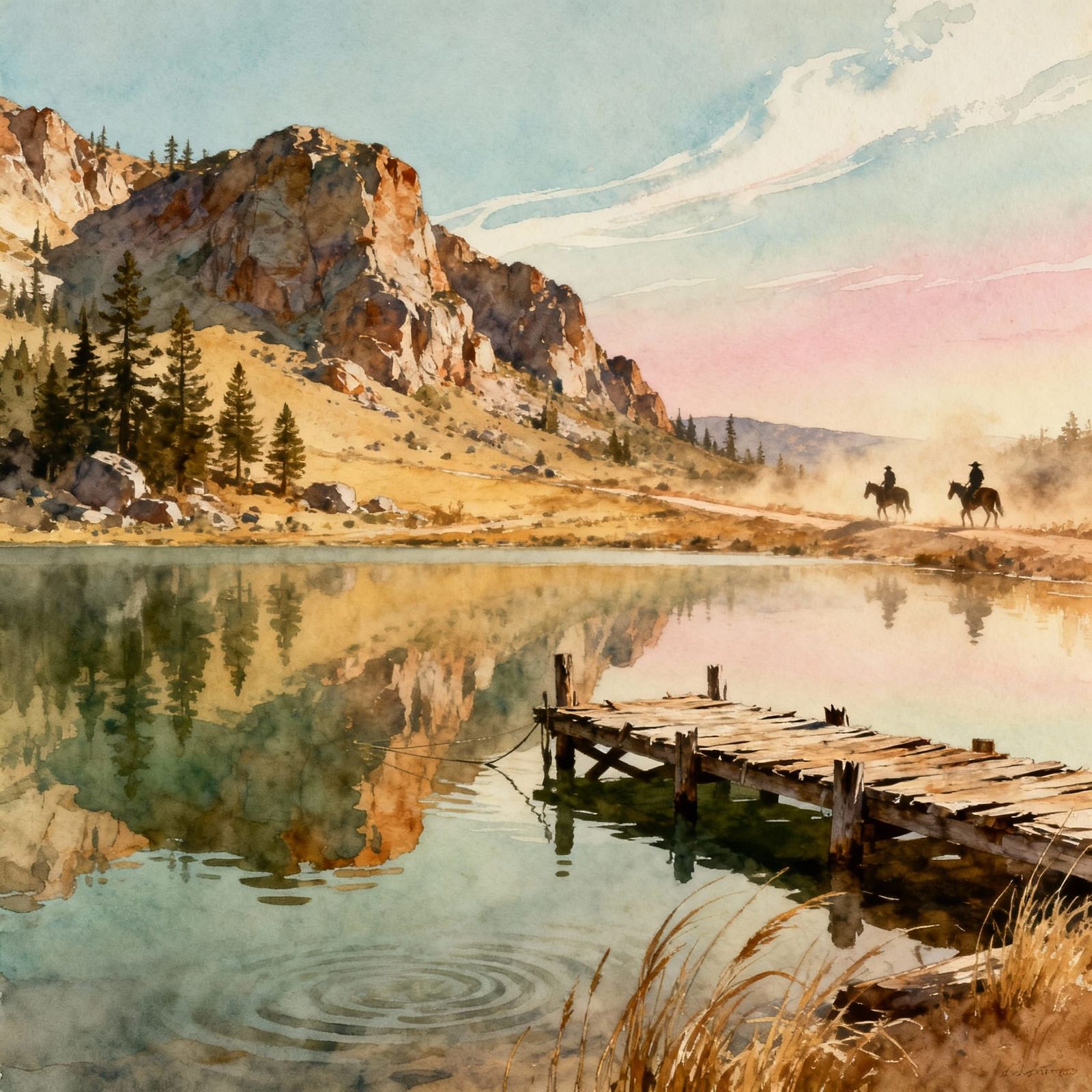 Watercolor Lake in the Old Wild West