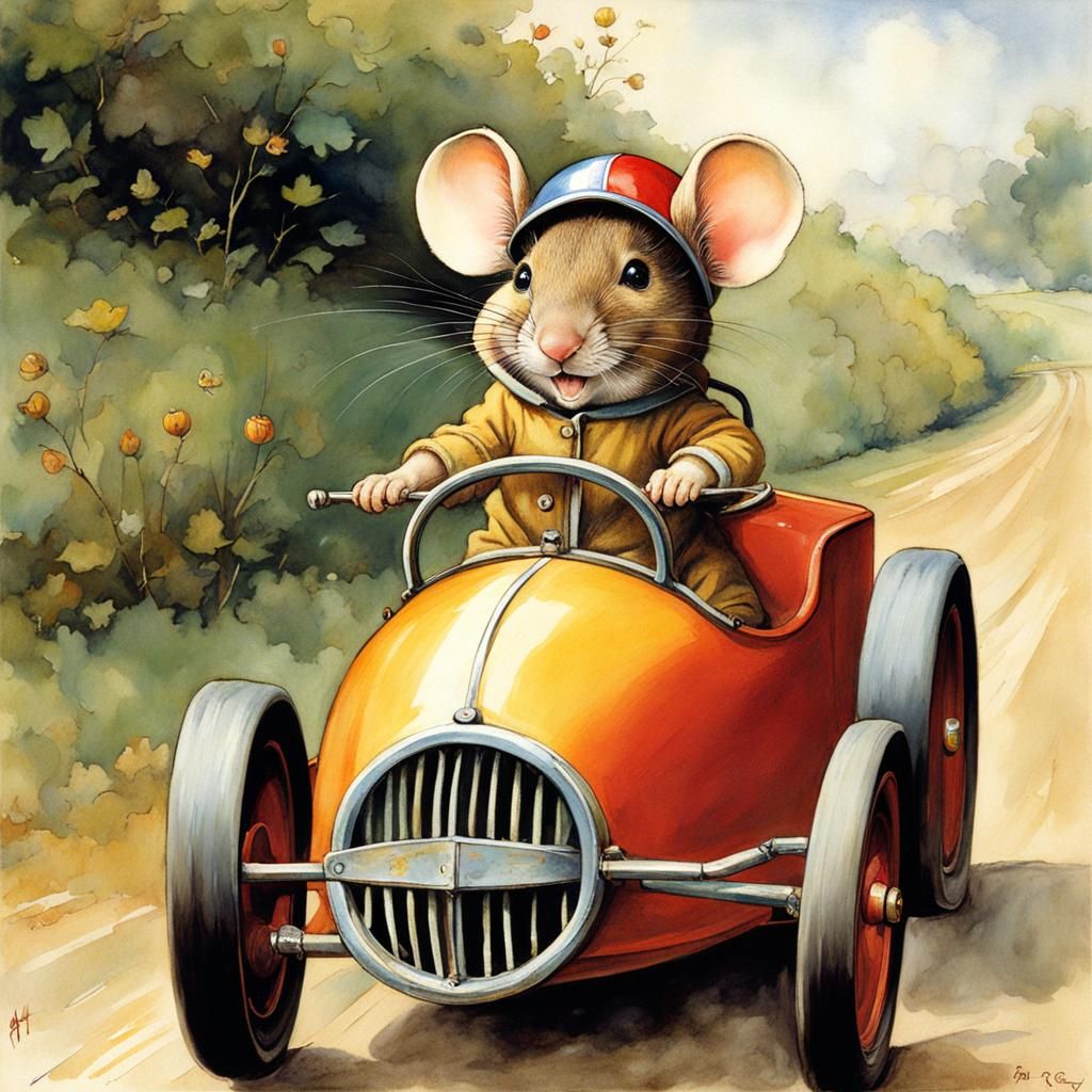Mouse Race Car Driver in Japanese Art Style
