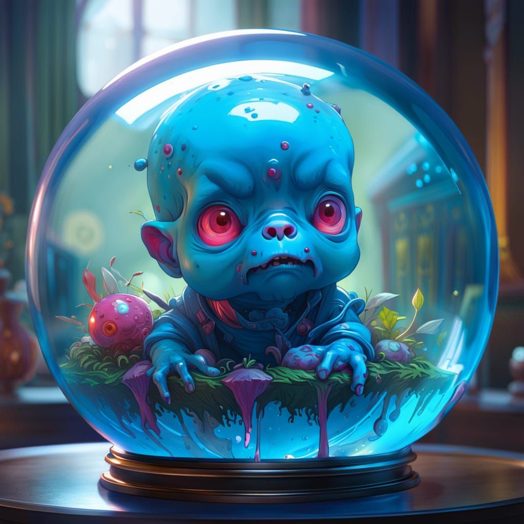Adorable Zombie Baby in Glass Sphere, Digital Art