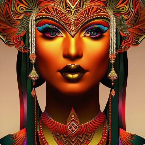 Mystical Woman Portrait in Retro Psychedelic Style